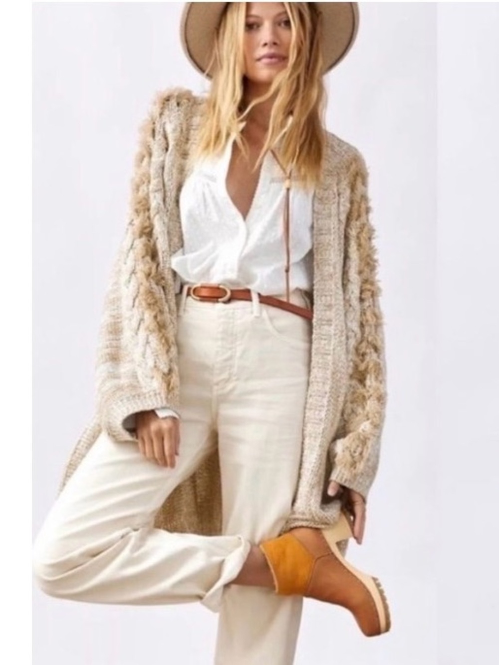 Anthropologie Beige Open-Front Women's Cardigan Sweater